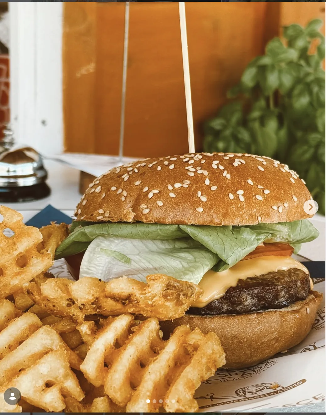 Burger con waffle fries